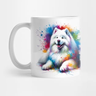 Samoyed Dog Captured in Colorful Abstract Splash Art Mug